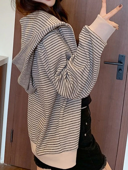 Striped Zip-Up Hoodie - Apricot - View 7