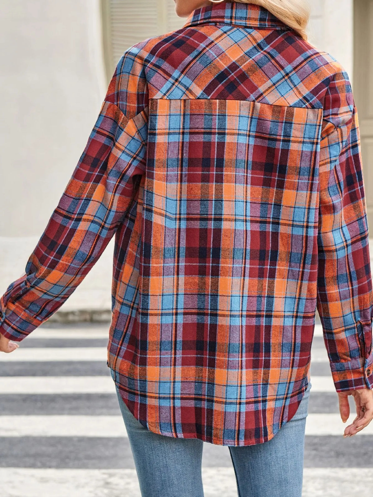 Plaid Button Up Long Sleeve Shirt - Red - View 25