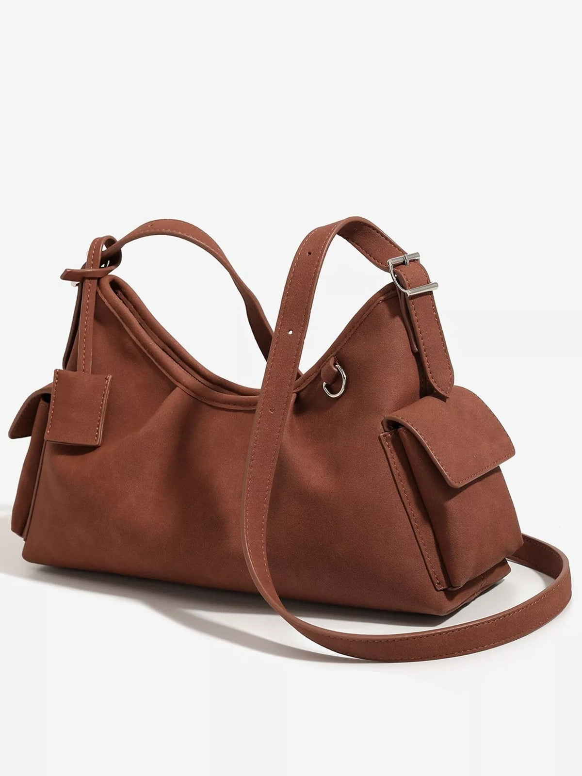 Suede Ruched Shoulder Bag - Brown - View 4
