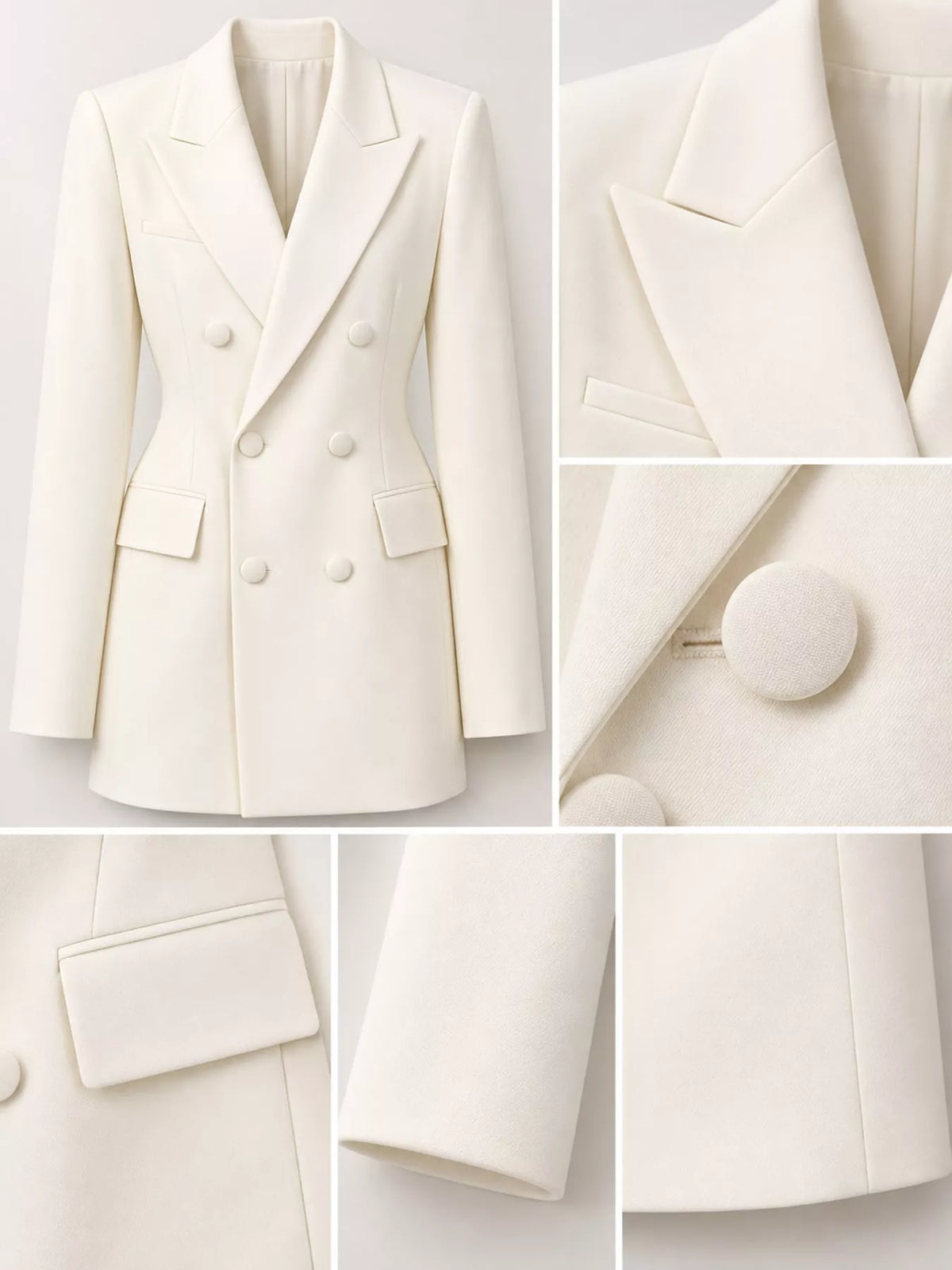 Full Size Double-Breasted Slim-Fit Blazer Plus Size - Off White - View 5