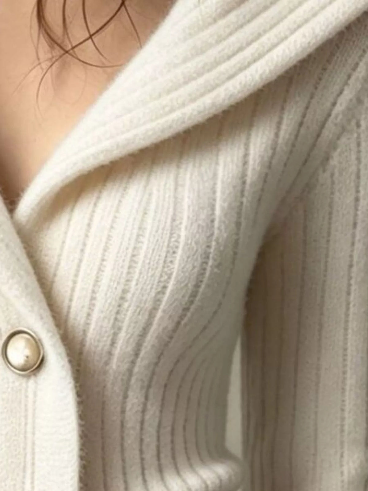 Full Size Ribbed Knit Button-Down Front Cardigan Plus Size - White - View 2