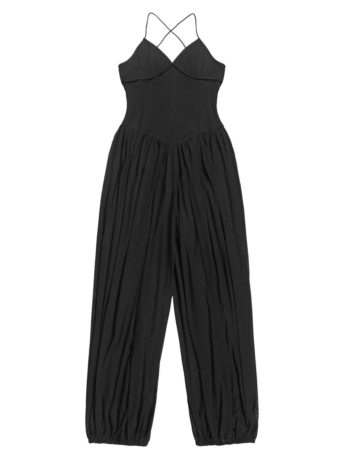 Spaghetti Strap Wide-Leg Jumpsuit - Black - View 6
