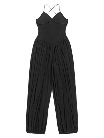 Spaghetti Strap Wide-Leg Jumpsuit - Black - View 6