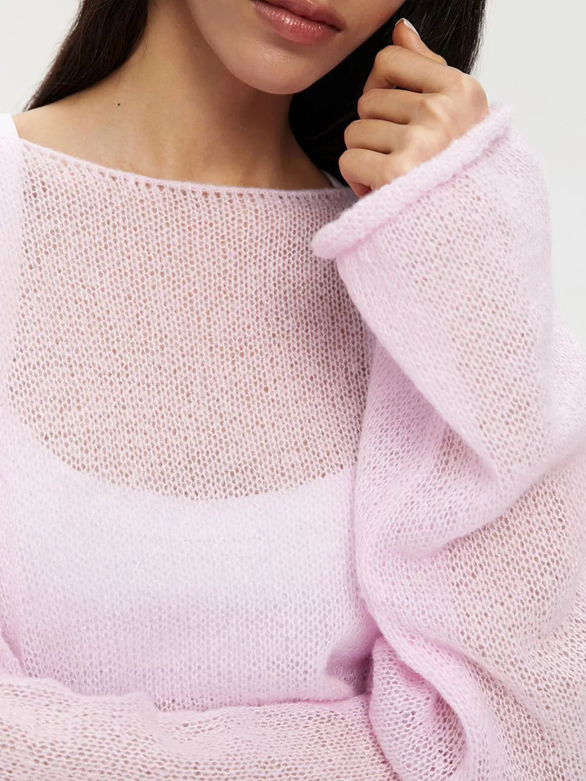 Lightweight Dropped Shoulder Knit Cover Up - Pink - View 2
