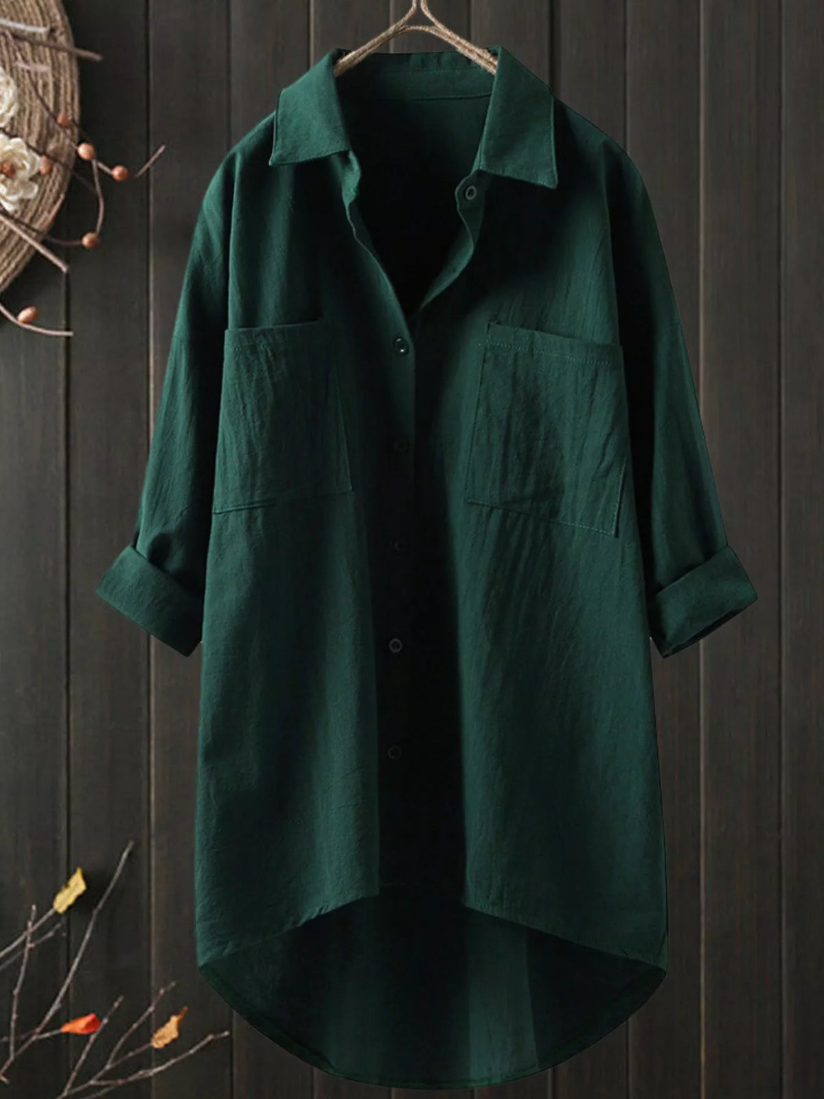Full Size Casual Button-Down Shirt with Dual Chest Pockets Plus Size - Green - View 22