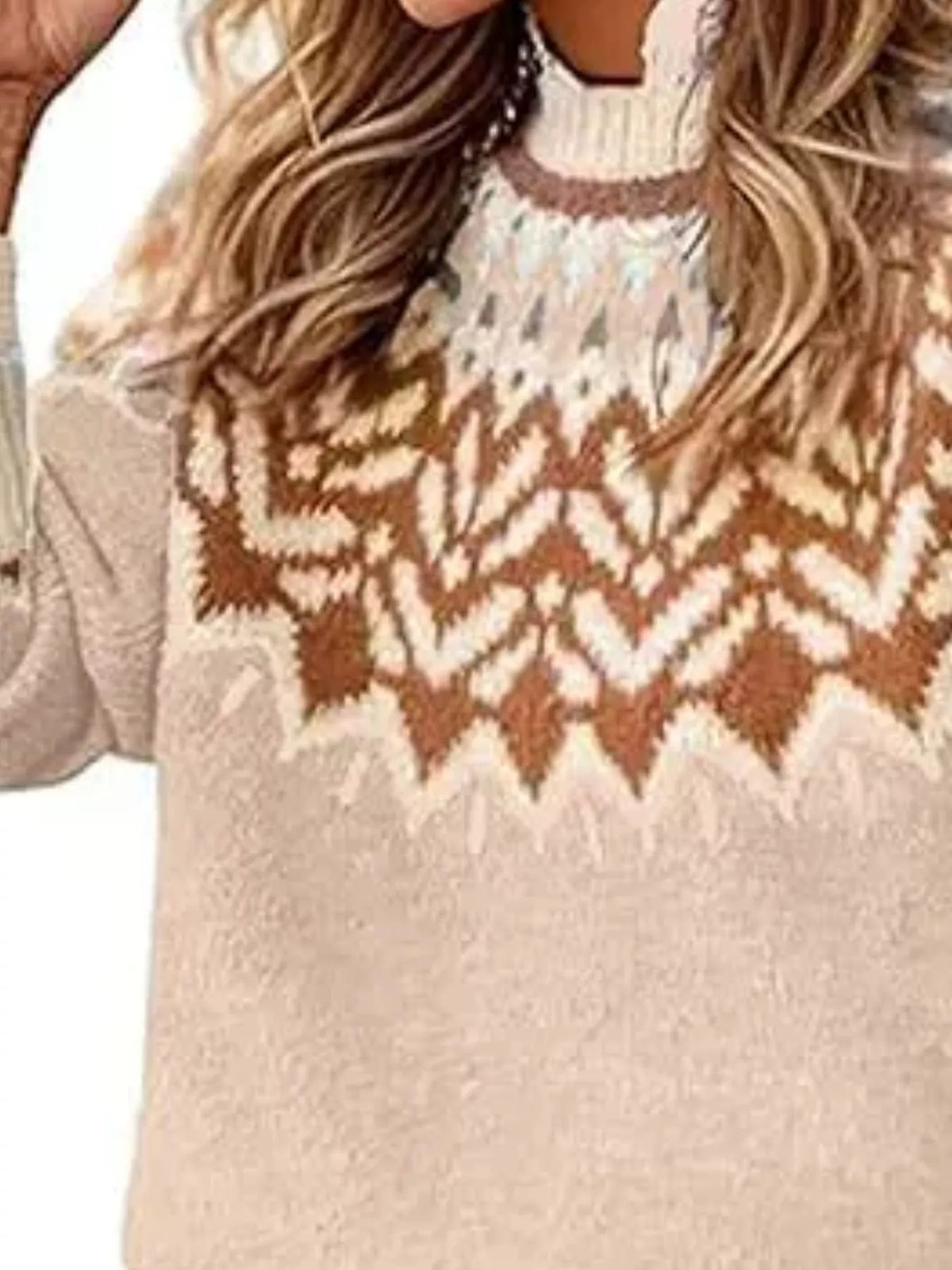 Full Size Fair Isle Patterned Long Sleeve Sweater Plus Size - Apricot - View 2