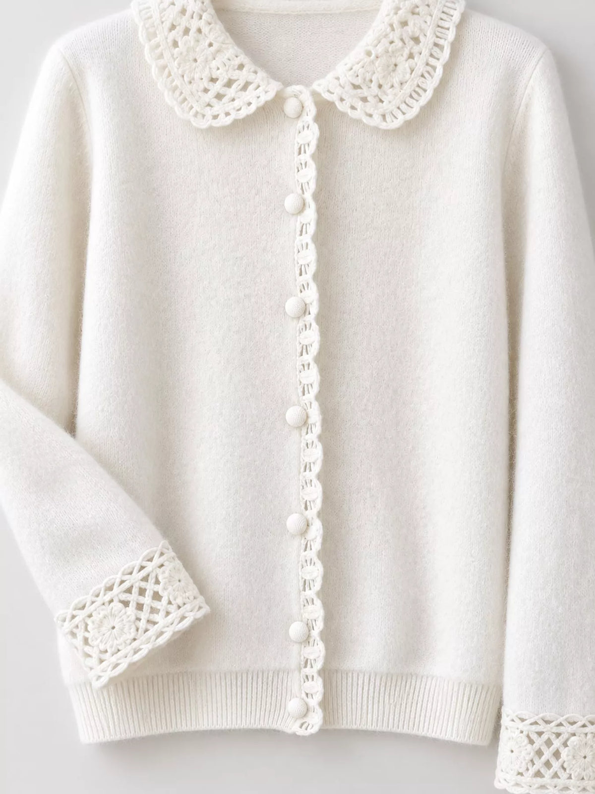 Lace-Collar Button Down Knit Cardigan - White - View 22