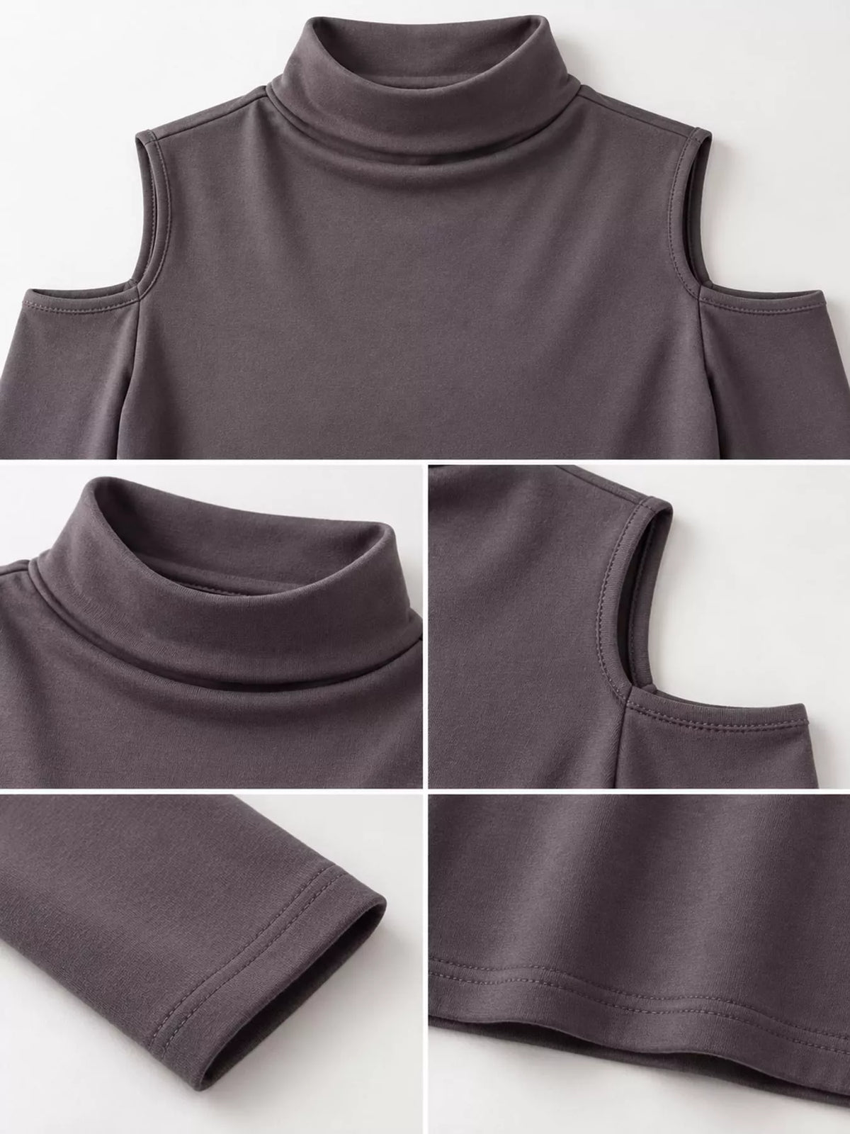 Mock Neck Cold-Shoulder Slim-Fit T-Shirt - Smoke Gray - View 13