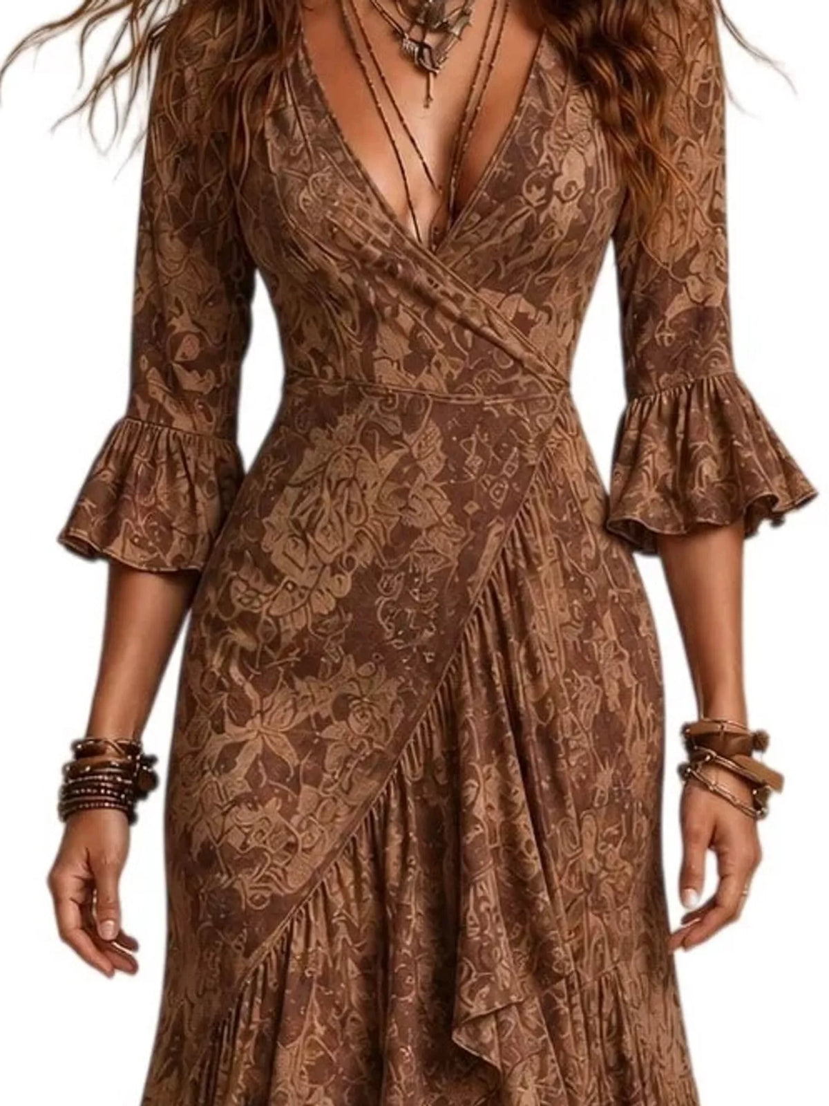 High-Low Ruffled Maxi Dress - Dark Brown - View 3