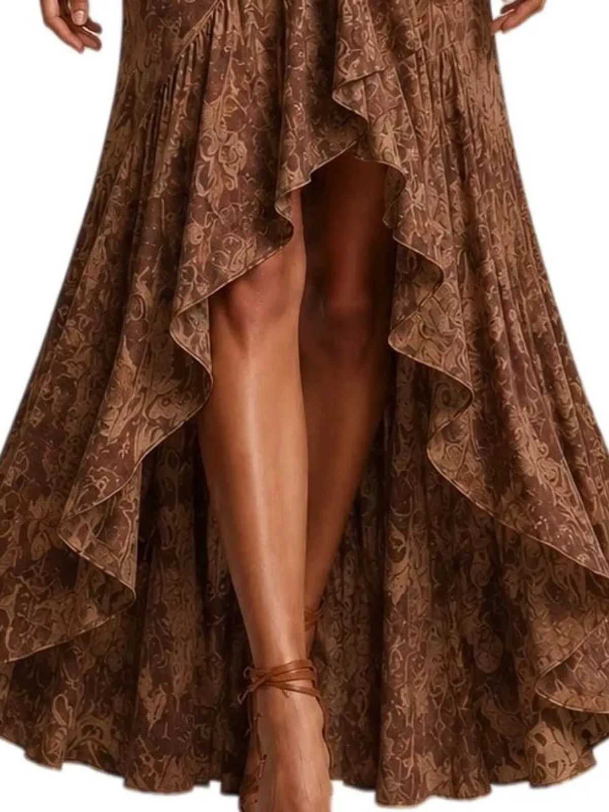High-Low Ruffled Maxi Dress - Dark Brown - View 4