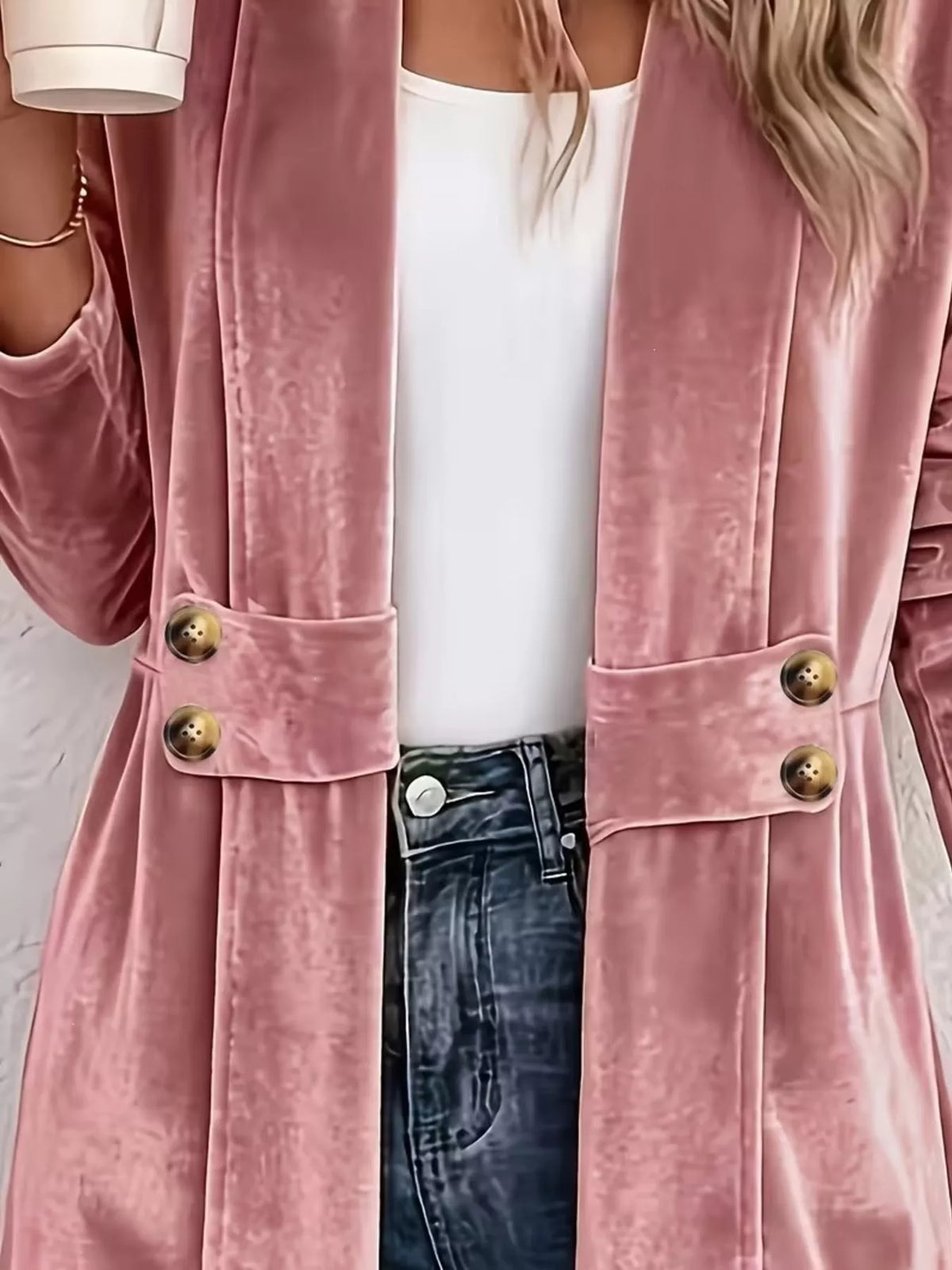 Full Size Velvet Open-Front Cardigan Plus Size - Pink - View 8