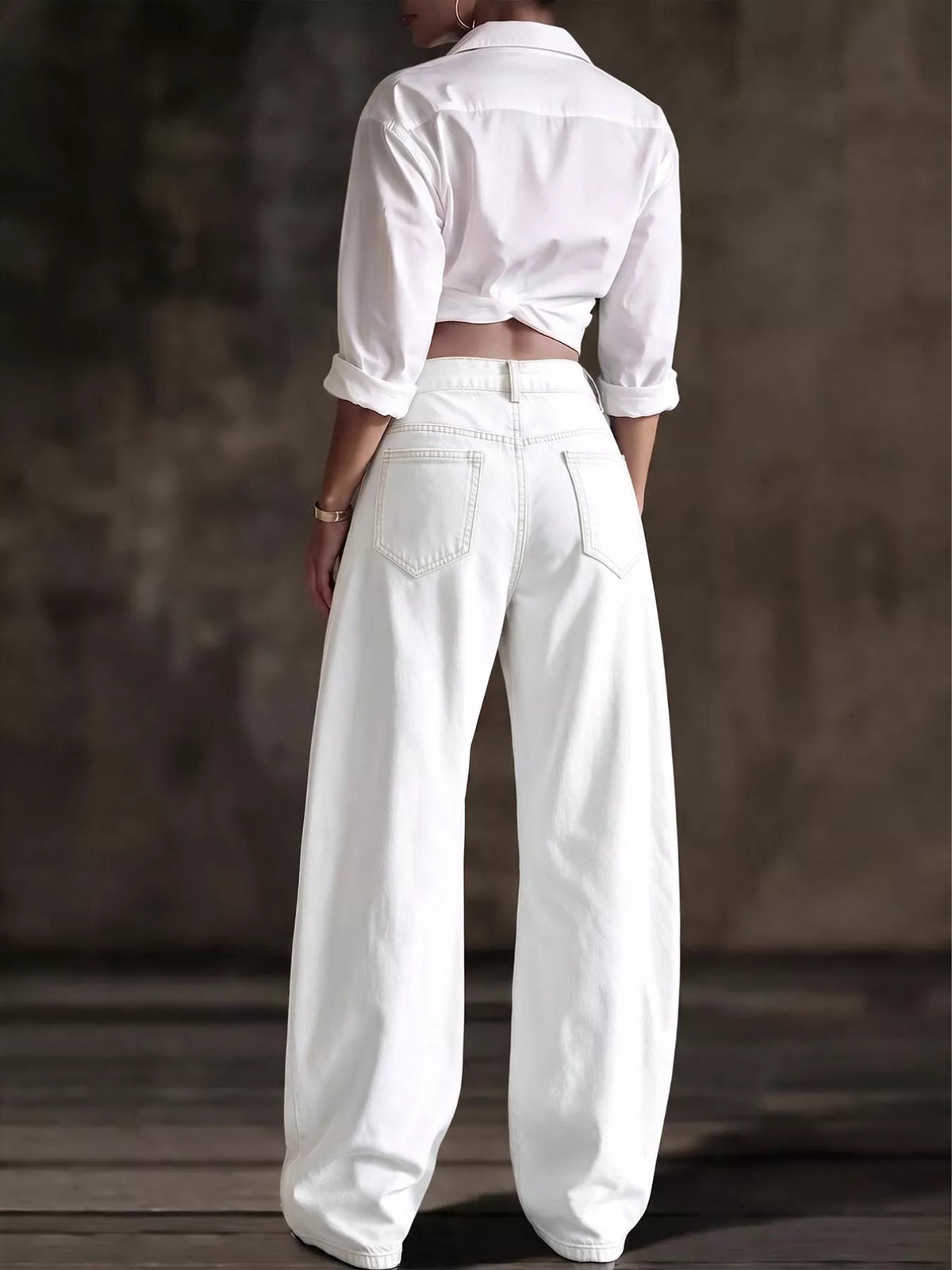 Decorative Button Wide Leg Jeans - White - View 13