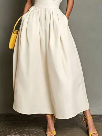 Sleeveless Collared A-Line Midi Dress - White - View 3