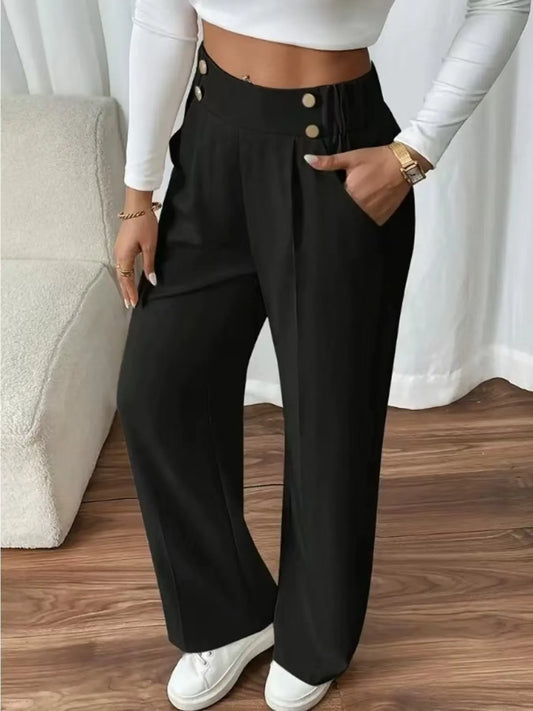 High Waist Wide Leg Pants - Black - View 1