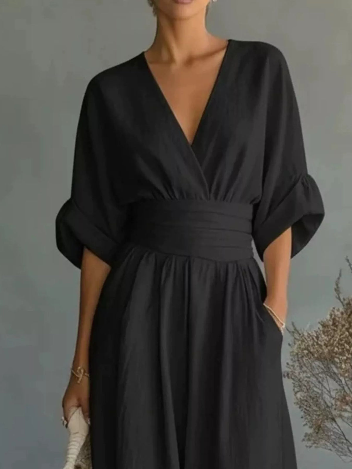 Full Size Half Sleeve Wide-Leg Jumpsuit Plus Size - Black - View 2