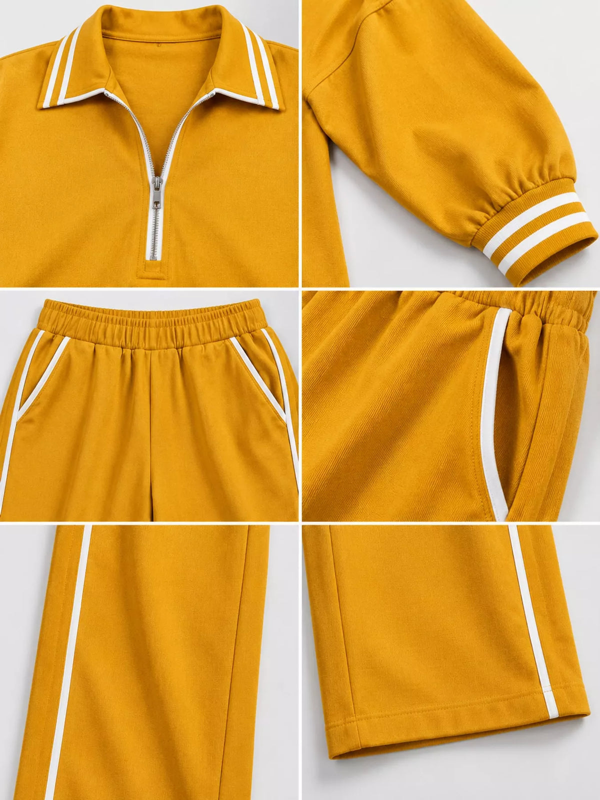 Striped Half Zip Top and Pants Set - Tangerine - View 5