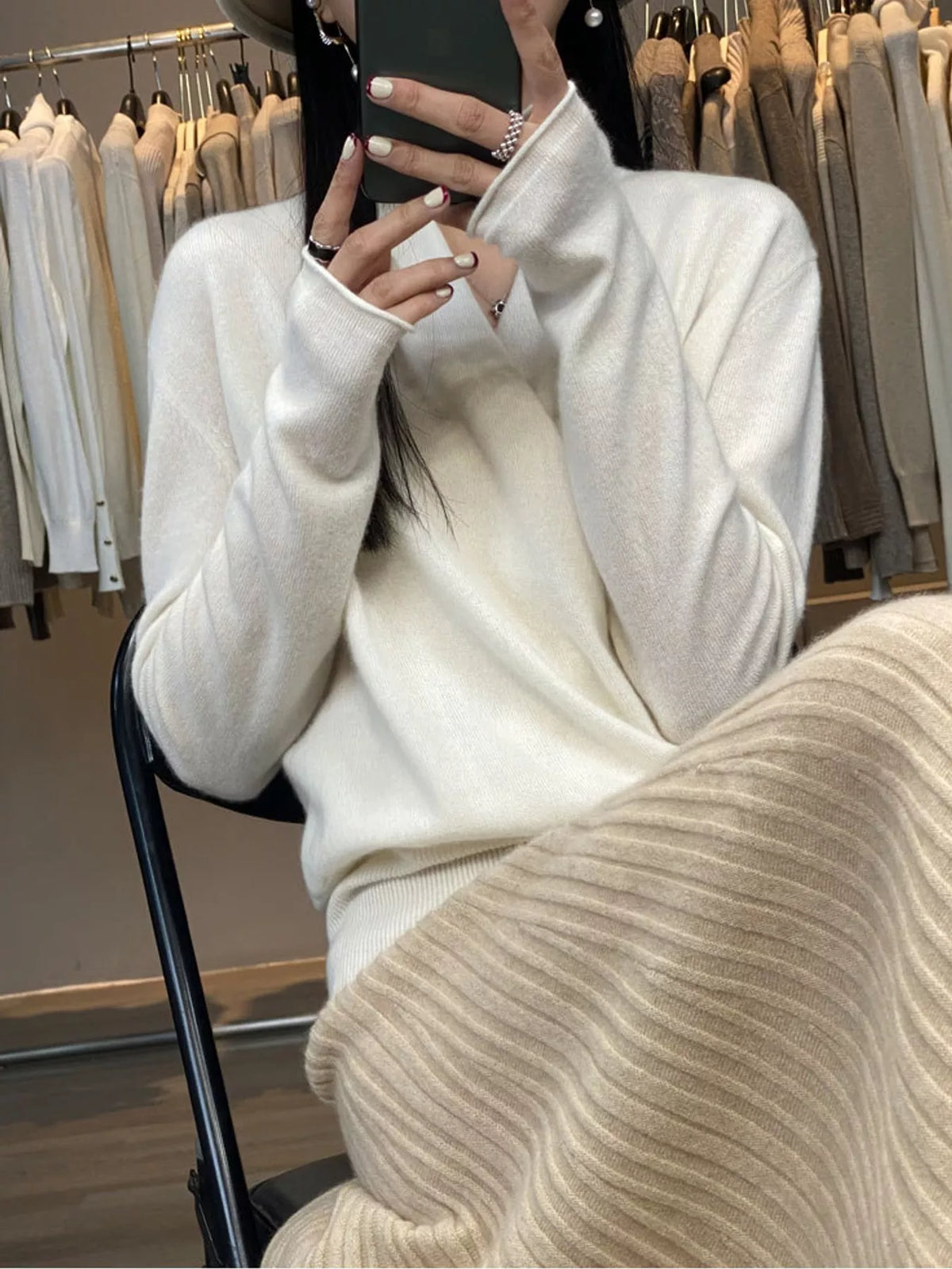 Wrap-Front Long Sleeve Sweater - White - View 10