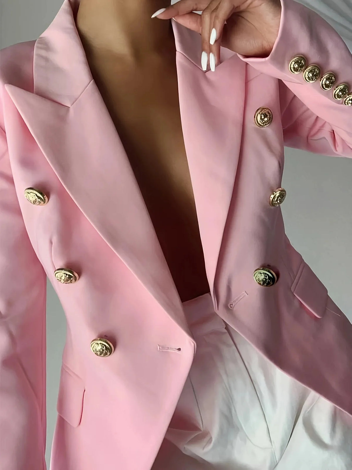Decor Button Lapel Collar Blazer - Pink - View 7