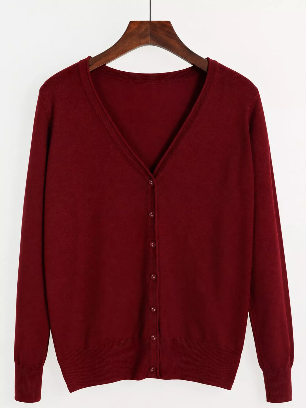 Classic V-Neck Button-Down Knit Cardigan - Burgundy - View 109