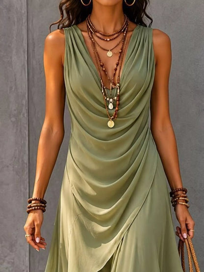 Sleeveless Layered Ruffle Hem Maxi Dress - Moss - View 2