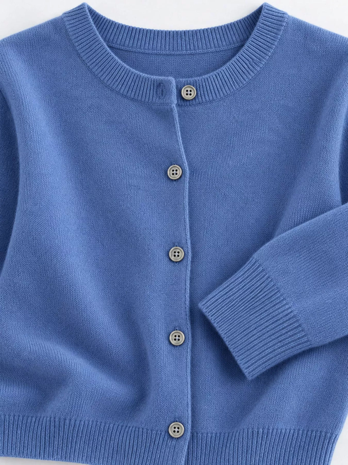 Crew-Neck Button-Down Cardigan - Denim Blue - View 44