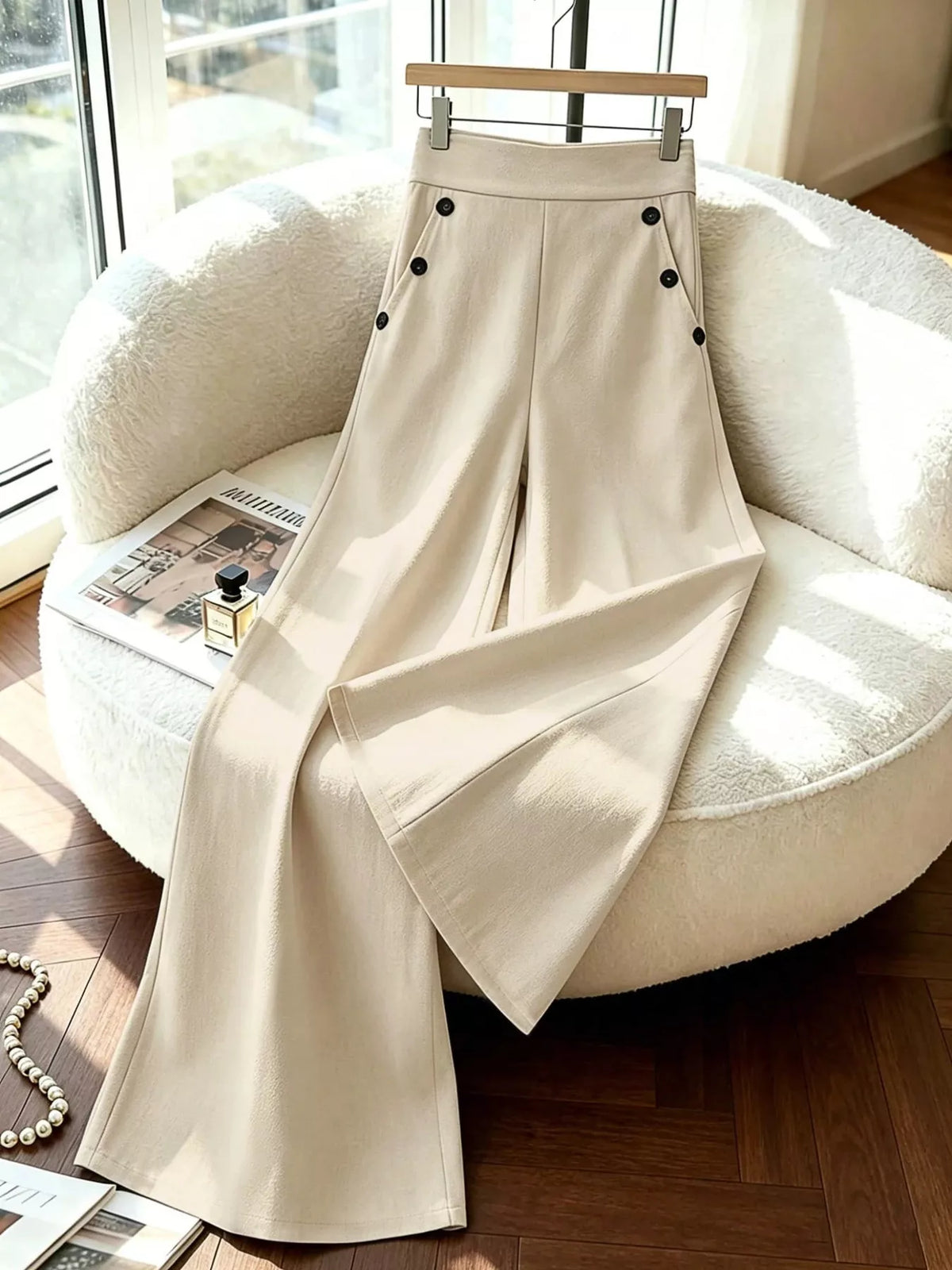 High-Waisted Wide-Leg Pants - Apricot - View 4