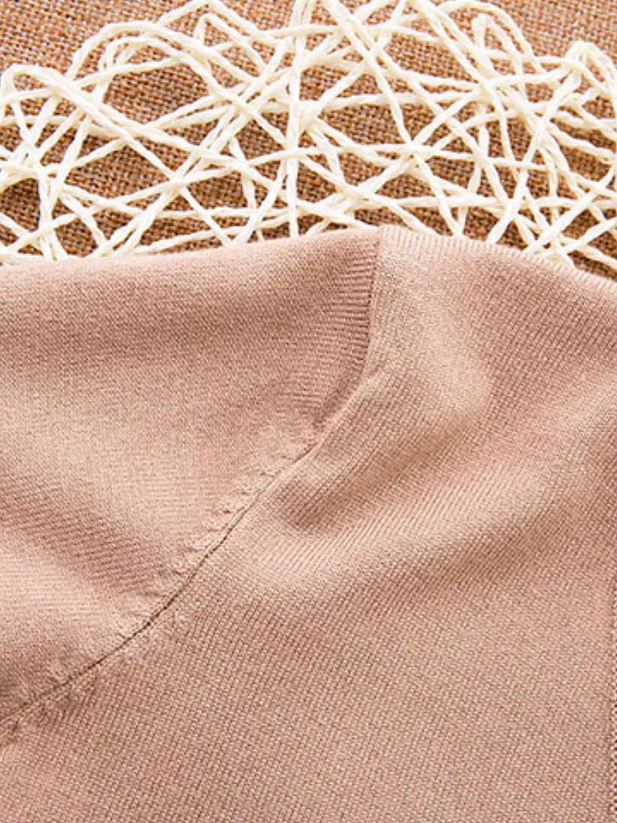 Classic V-Neck Button-Down Knit Cardigan - Camel - View 60