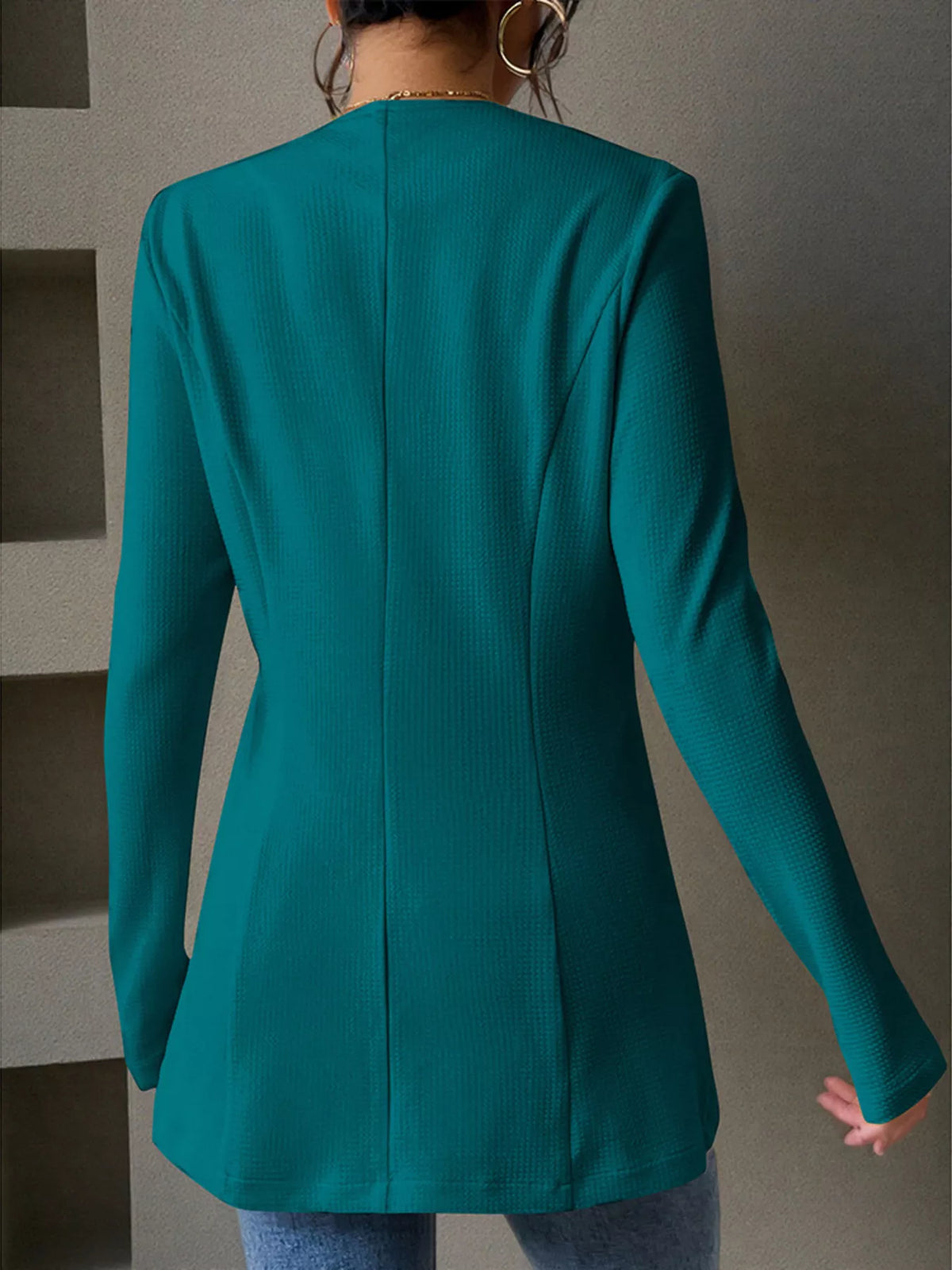 One Button Long Sleeve Blazer - Dusty Blue - View 29