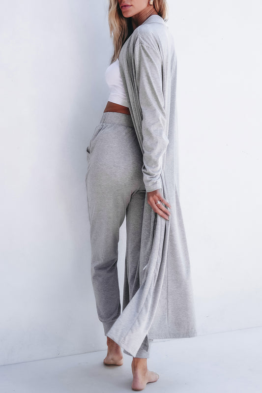 Light Grey Split Long Cardigan and Skinny Pants Lounge Set - Light Grey - 2