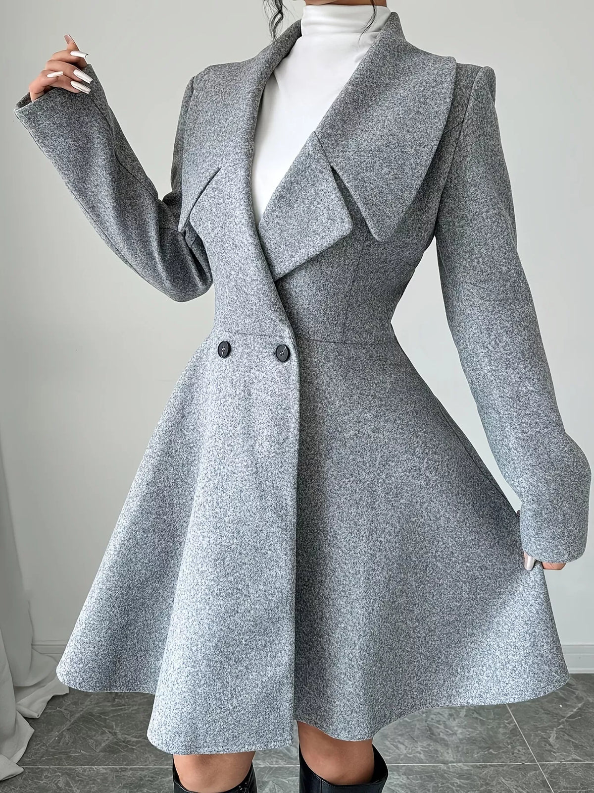 Double-Breasted Long Sleeve Outerwear - Gray - View 4