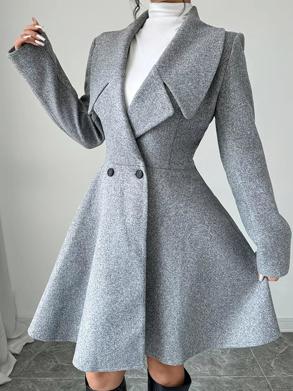 Double-Breasted Long Sleeve Outerwear - Gray - View 4
