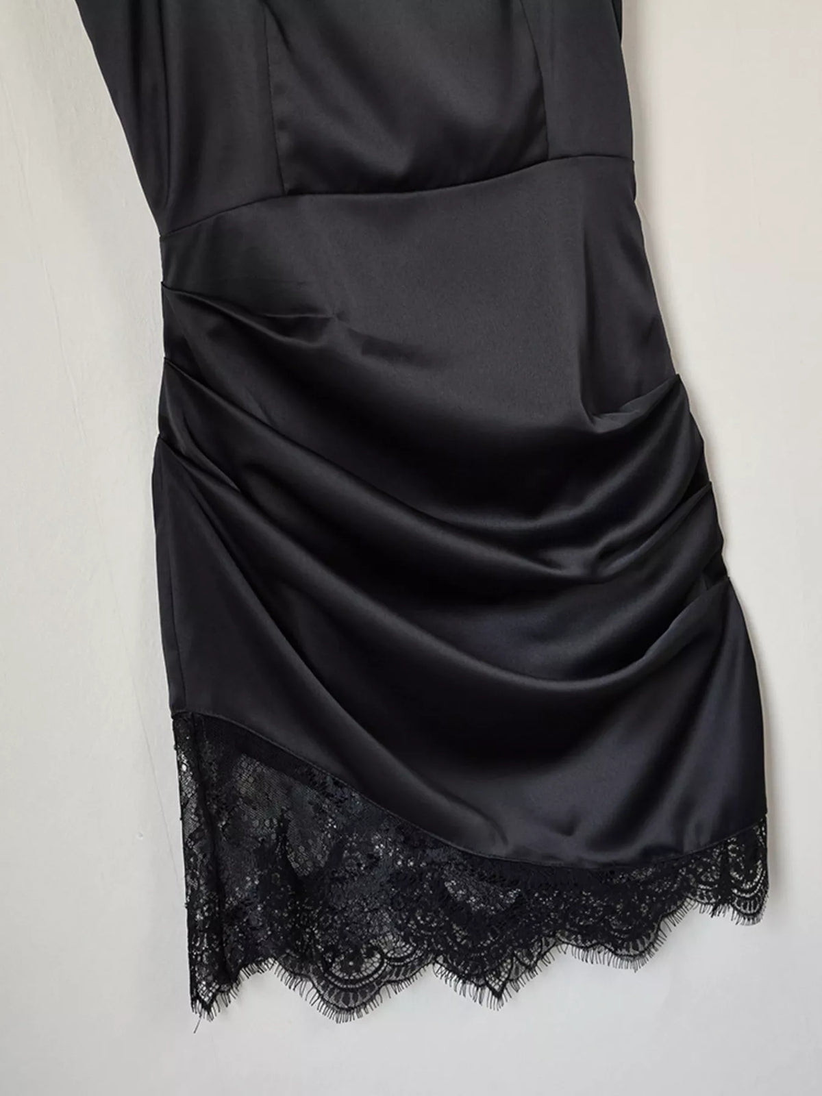 Satin Mini Dress with Lace Detachable Cape - Black - View 13