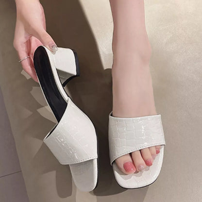 Open Toe Block Heels Sandals - White - View 3
