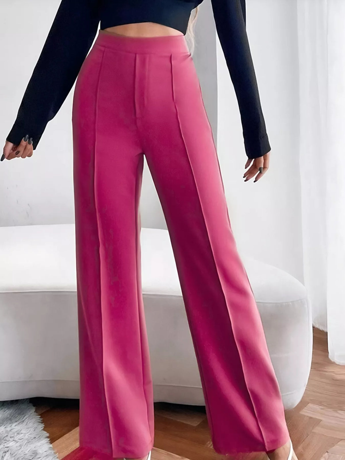 High Waist Flare Pants - Cerise - View 10