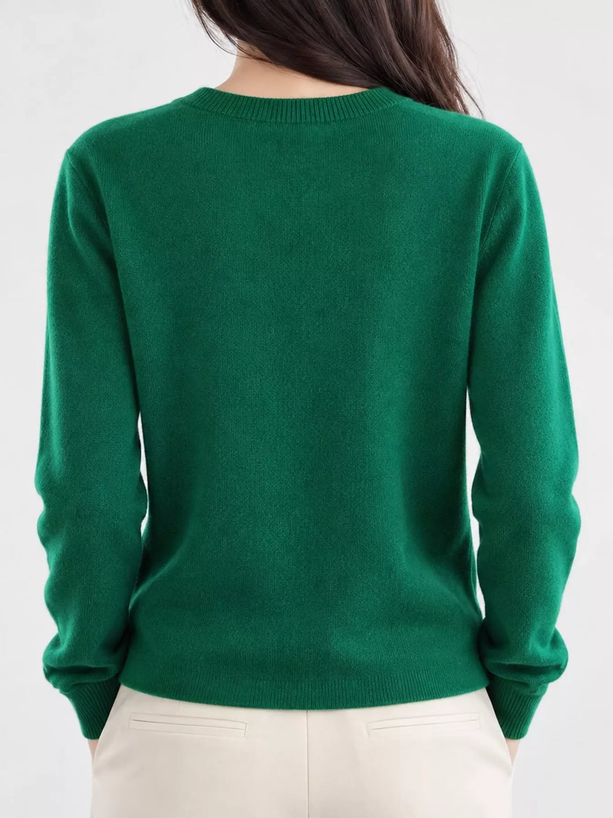 Crew-Neck Button-Down Cardigan - Emerald Green - View 69