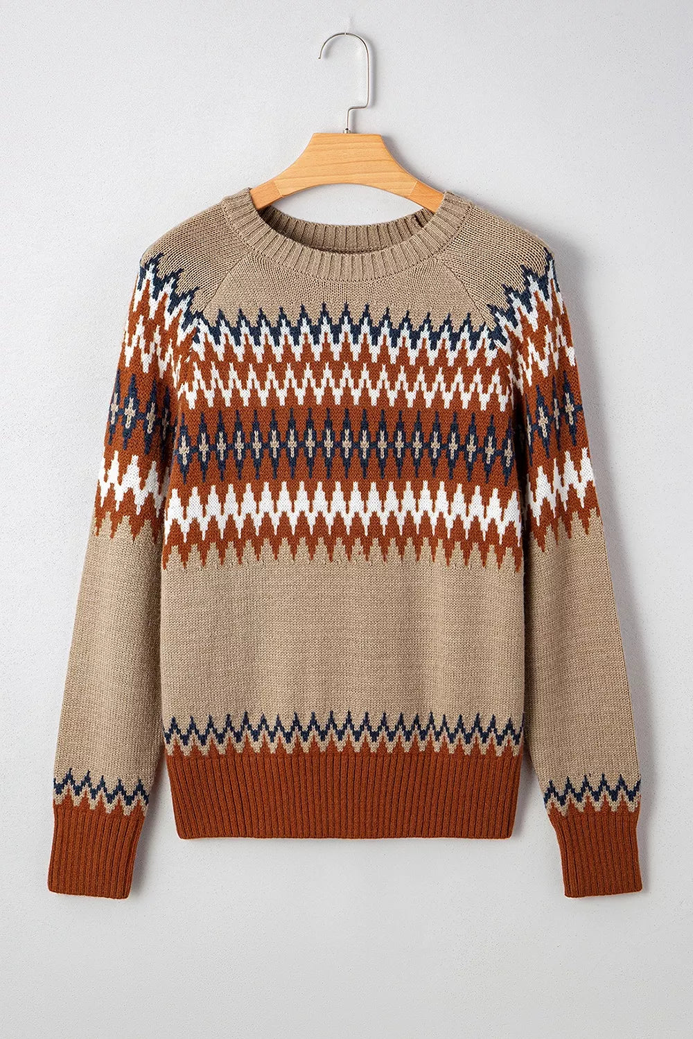 Geometric Pattern Long Sleeve Sweater - Taupe - View 7