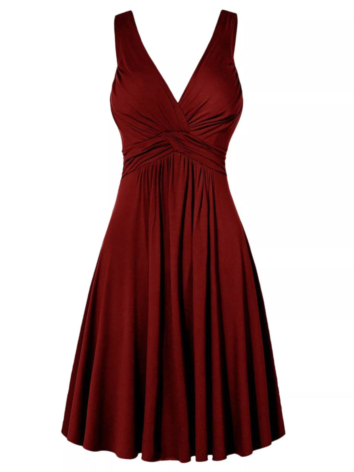 Full Size Twisted Sleeveless Ruched Waist A-Line Dress Plus Size - Burgundy - View 1