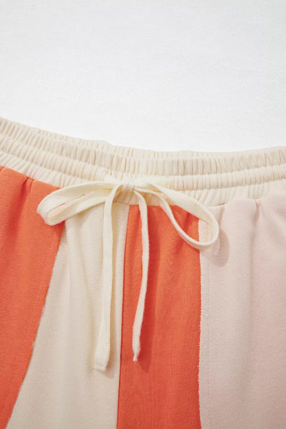 Raw Seam Colorblock Wide Leg Ankle Length Casual Pants - Orange - View 7