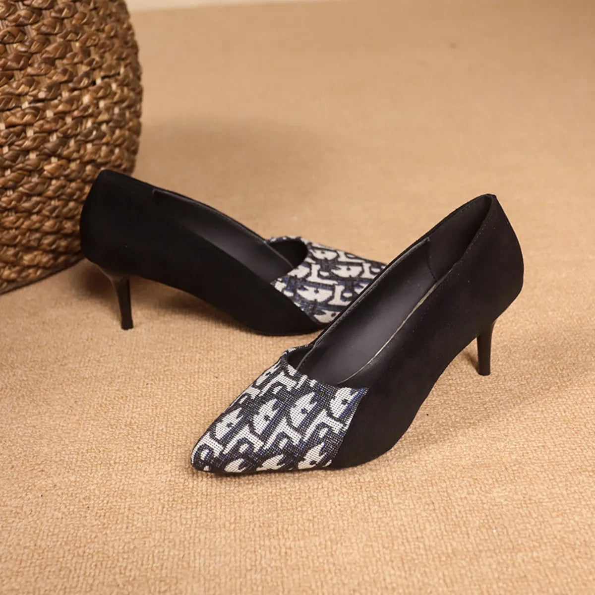 Point Toe Suede Pumps - Black And White - View 10