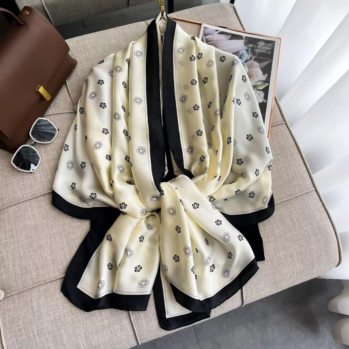 Contrast Trim Scarf - Beige - View 1