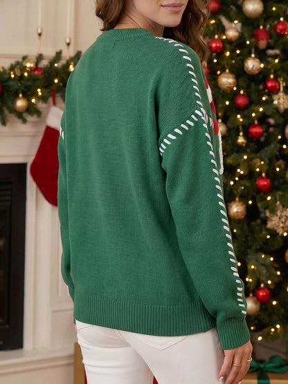 Santa Baby Towel Embroidery Christmas Slogan Pullover Sweater - Dark Green - View 2