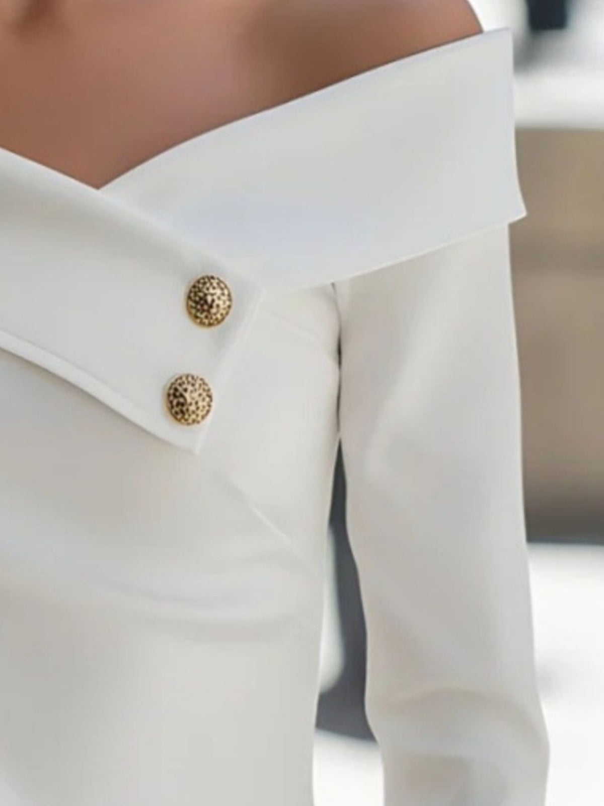 Off-Shoulder Button Decor Blouse - White - View 3