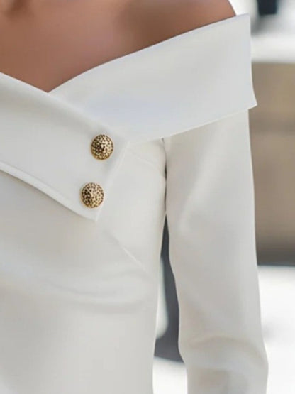 Off-Shoulder Button Decor Blouse - White - View 3