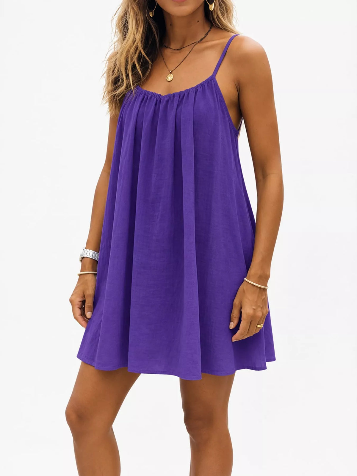 Full Size Backless Spaghetti Strap A-Line Mini Dress Plus Size - Dark Purple-Style C - View 72