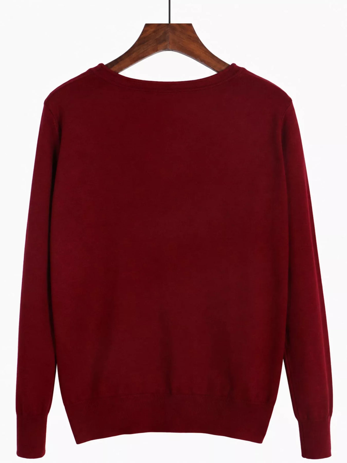 Classic V-Neck Button-Down Knit Cardigan - Burgundy - View 74