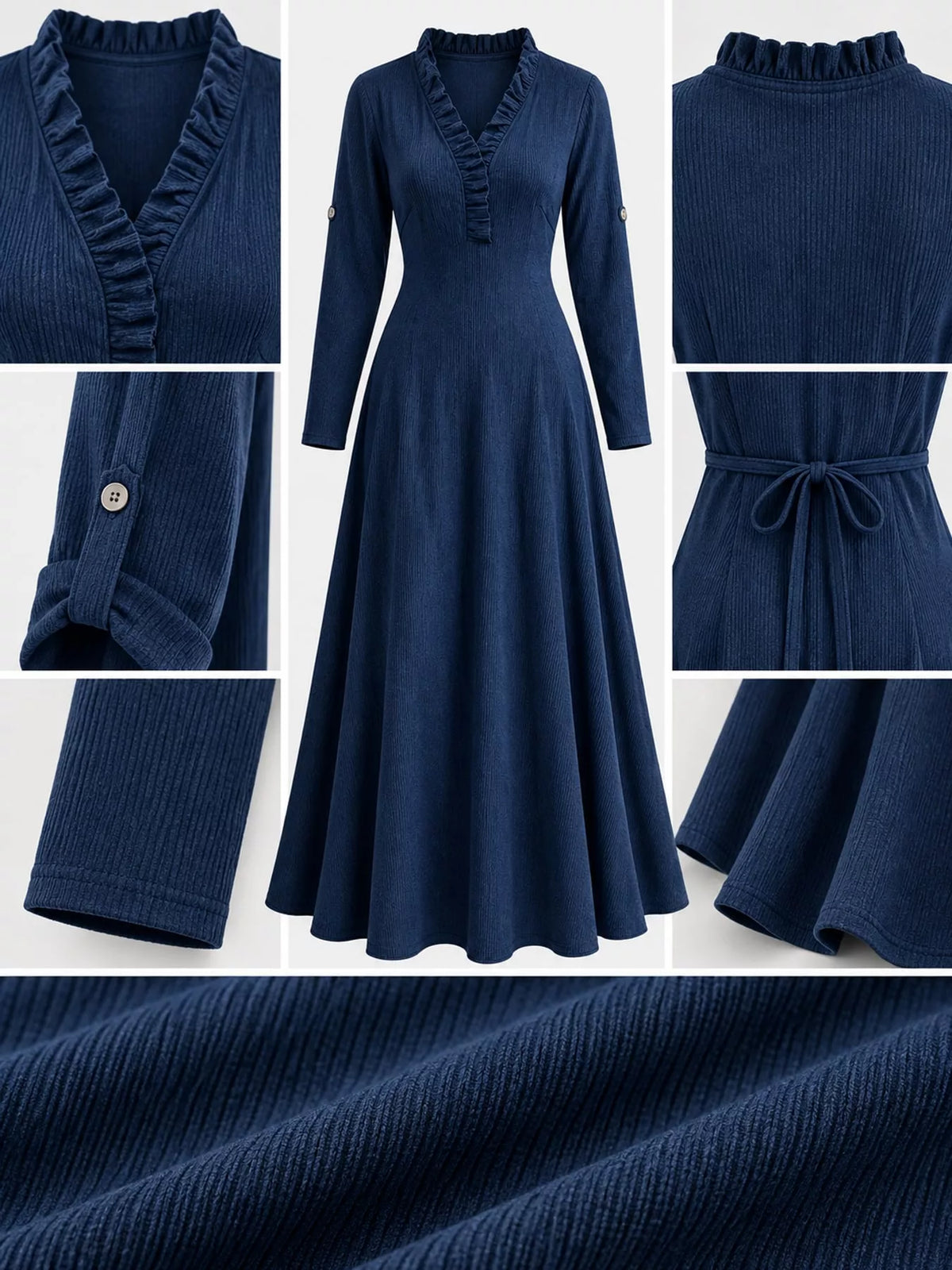 Full Size Frill Roll-Up Sleeve Maxi Dress Plus Size - Dark Blue - View 31