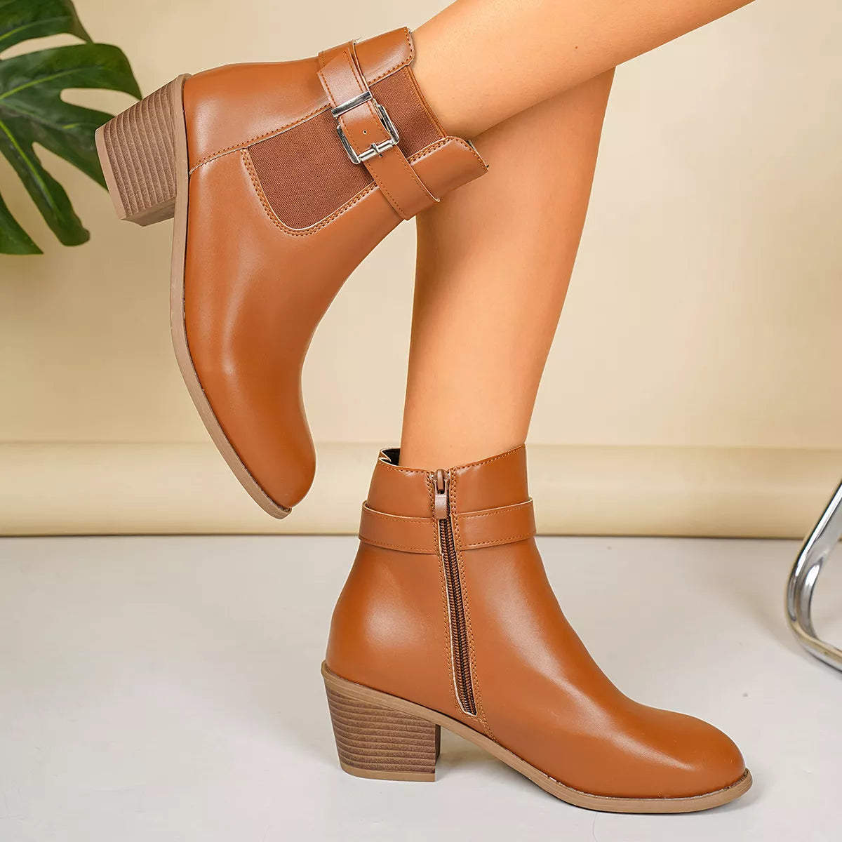 Point Toe Block Heels Boots - Dark Brown - View 5