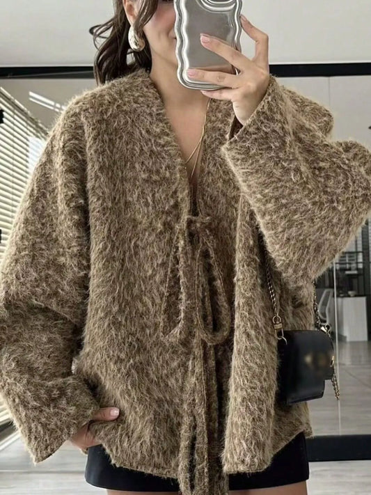 Textured Knit Tie-Front Outerwear - product photo 1