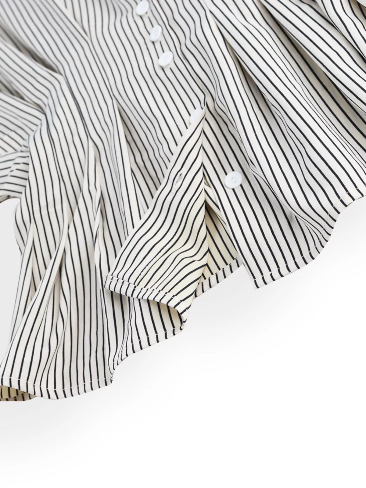 Striped Cinched Waist Shirt - Black - View 4