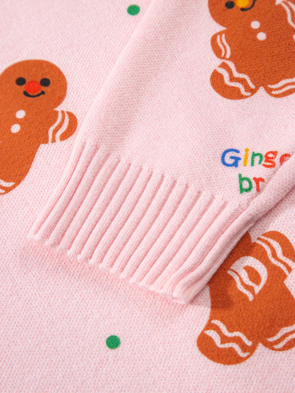 Gingerbread Pattern Long Sleeve Round Neck Sweater - Blush Pink - View 7